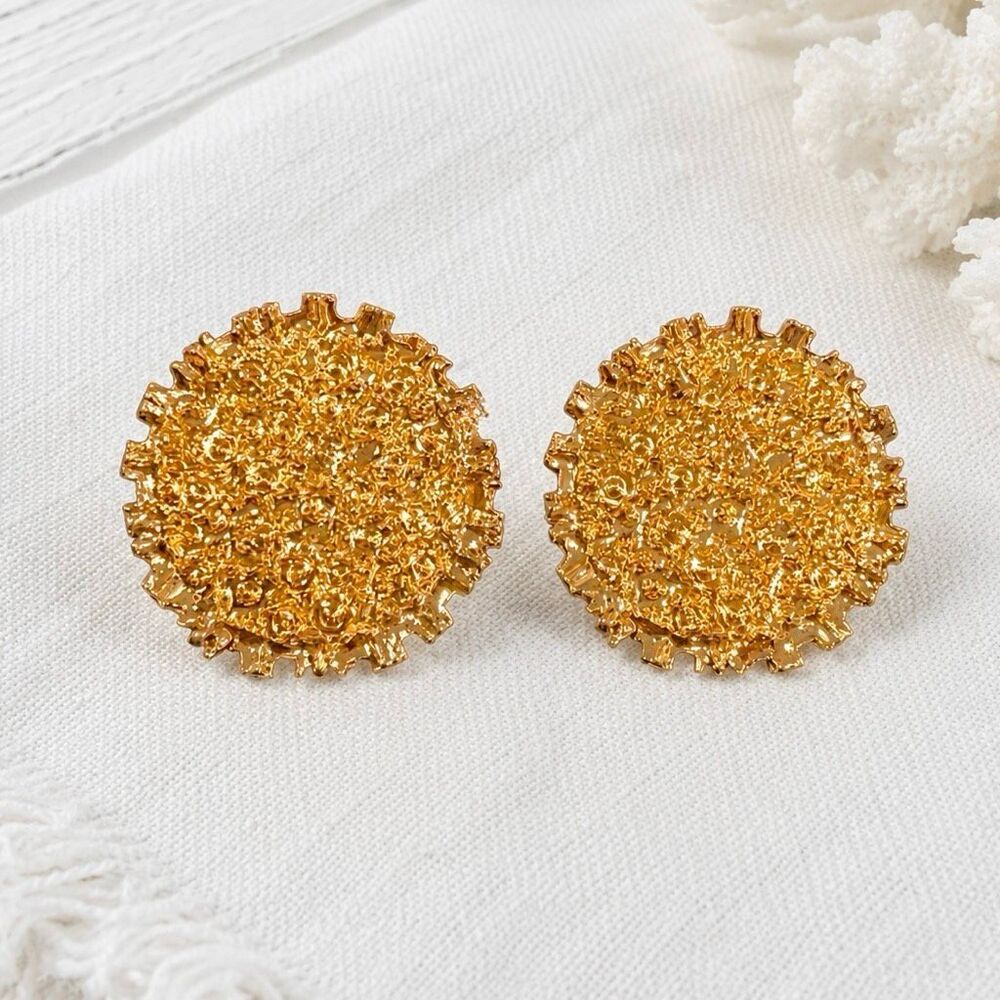 Soleil Textured Gold Tone Sun Sol Button Earrings